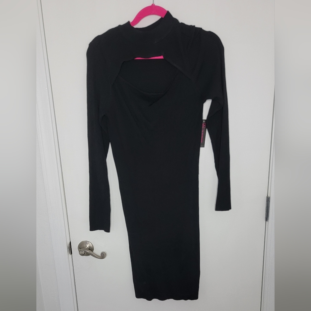 Black stretch knit dress keyhole NWT